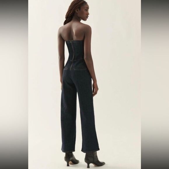 NEW! Anthropologie Pilcro Dark Denim Corset Wide Leg Jumpsuit - Size 12 - Picture 2 of 13